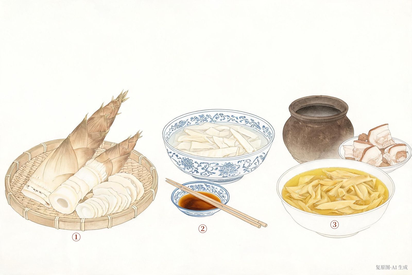 李渔《闲情偶寄》所述两种煮笋法图谱