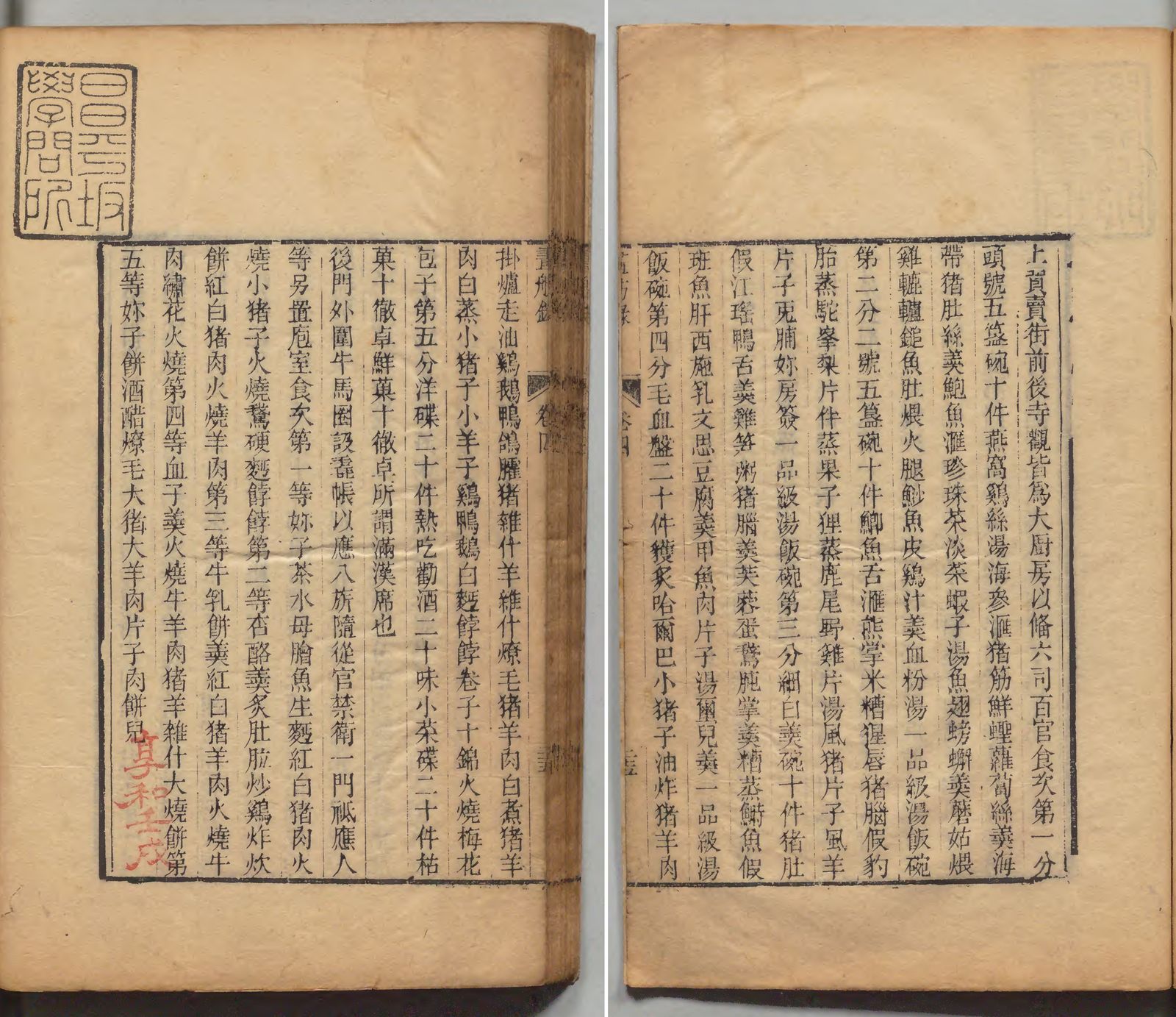 李斗《扬州画舫录》卷四叶二十五a—二十五b，大厨房供食清单